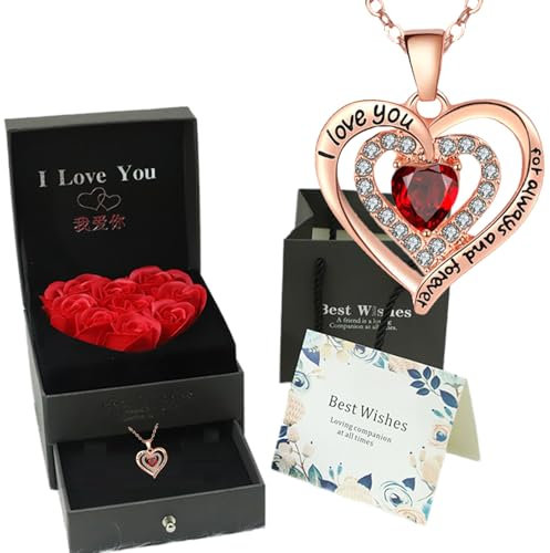 CPRNQY 9 Stück Konservierte Rose, Ewige Rose Mit Kette, Ewige Rose, Schmucksets für Damen, Ewige Rose Mit Bringen Sie Halsketten, Grußkarten Mit, Rose Mit Kette Box Romantische Geschenke für Frauen