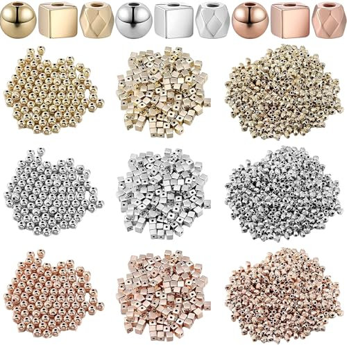 Naapesi 3000 Stück Armband Perlen,Perlen zum Auffädeln Erwachsene,Perlenset,3-4mm in Silber, Roségold und Gold zum Auffädeln, für DIY Bracelet Ohrringherstellung Making Kit, Partys, Feiertage