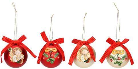 THUN, Set 4 Palline Natalizie Rosso e Oro in Poliestere, Versione Piccola, Collezione Natale, Set Palline Natalizie per Albero di Natale, Idea Regalo per Natale, Ø 6 cm