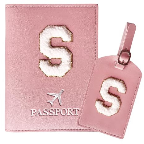 ZVRSUA Porta Passaporto Rosa ed Etichette per Valigie Cover Passaporto con Lettere, Pelle PU,Porta Passaporto da Viaggio Donne, Regalo Donna, Adolescenti, Ragazze (Passaporto con lettere-S)