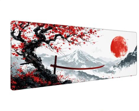 Mouse Mat White, Sun Mouse Pad 300x800x4 mm Large Mouse Mats for Desk,Water-Resistant Surface and Non-Slip Base Keyboard Mat Desk Pad, Stitched Edges Mousepad, XL Gaming Mouse Mat for Office Home X-7