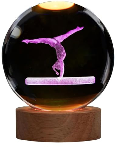 POSSHE Turnnachtlicht, Geschenke für Mädchen zum Turnen, 3D-Turnkugel (80 mm) aus Kristall mit 16 Farben Fernbedienung, Upgraded-Lampen für Raumdeko für Jungen und Mädchen