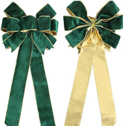 Sandyseptember Decoración de lazo de franela de Navidad, 27 x 60 cm, colgante grande de lazo retro para árbol interior y exterior, fiesta, boda, vacaciones, azul, verde, rojo, borgoña (verde)
