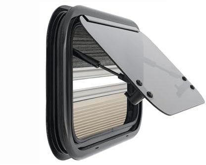 Finestra laterale per caravan, con schermo parasole, trasmissione della luce 18%, angolo di apertura 0-85°, per camper, roulotte, camper (500 x 350 mm)