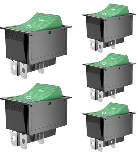 SCOOYUCK 5 Stücke Wippschalter DPDT 25mm x 31mm 4 Polig ON/OFF 16A 250V Kippschalter Grün Licht