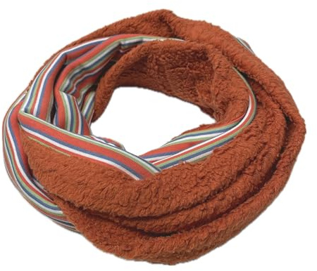 Landhuis handmade - Handgefertigter Loop-Schal mit Teddy-Plüsch in rostorange & Ringel-Jersey – kuschelig & farbenfroh