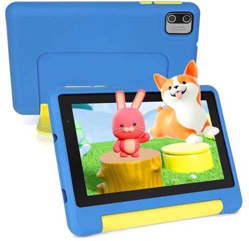 Freeski Kids Tablet 7 inch, Android 13 Tablet for Kids, 8GB RAM+64GB ROM (Expand to 128GB), Parental Control, Kids Software Pre-Installed, Dual Camera, Android Learning Tablet with Proof Case (Blue)