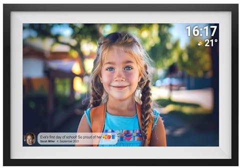 Denver Frameo Digitaler Bilderrahmen mit 15.6 Touch-Screen, Digitale Bilderrahmen 16 GB Flash-Speicher, Wird mit vorinstallierter FRAMEO-Software geliefert