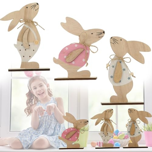 Esshogo Osterdekoration Holz, Ostern Holz Hasen Geschenke, Dekoration Hase aus Holz, Osterhasen, Dekoration Häschen, Osterdekoration Holz