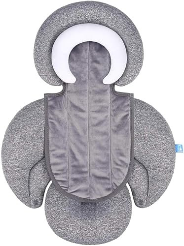 INFANZIA 2-in-1 Head & Body Support for Baby Newborn Infants - Extra Soft Stroller Cushion Pads Car Seat Insert, Perfect for Bouncer, Strollers, Swings (Grey)