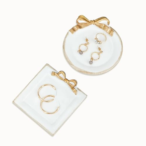 Mulaibdin 2 Pcs Trinket Dish, Jewellery Dish White, Resin Jewellery Tray Dish, Decorative Trays for Jewelry, Perfume Tray for Cosmetic, Jewellery Plate Aesthetic for Necklaces,Earrings,Bracelets,Key