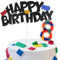 Building Block Thema Kuchen Deko mit Happy Birthday Tortendeko und Geburtstagskerzen Zahl 8 für 8.Geburtstag Mädchen Junge Kinder Geburtstagsfeier