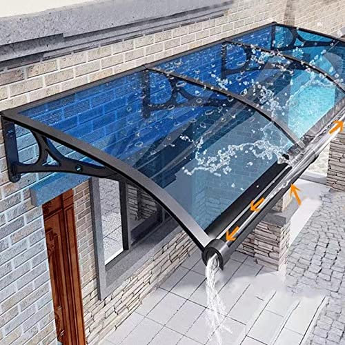 Pensilina per Porta d'ingresso in policarbonato Blu con Telaio in Alluminio - Tenda da Sole per Esterni per Patio, Veranda, Riparo da Giardino - 60x160 cm - Design Moderno