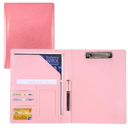 Porte-bloc A4 rose avec porte-bloc A4 en cuir synthétique avec compartiments pour documents, porte-stylo, rabat et fermeture magnétique pour femme, homme, bureau, réunion