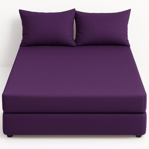 NIYS Luxury Bedding Finest 100% Egyptian Cotton 10/25CM Fitted Sheets in 15 Colours (Purple/Aubergine, King + pillow case pair)