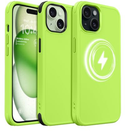 MobNano Magnetisch Hybrid Silicon Hülle für iPhone 15 Hülle [Kompatibel mit MagSafe][2-Sets Bumpers] Stoßfest Schutzhülle Magnet Dünn Handyhülle iPhone 15 Case Neon Grün