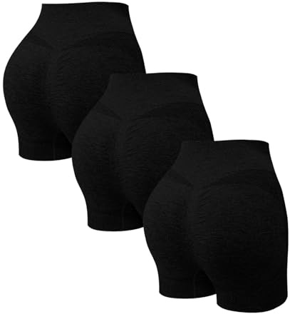 YCBMINGCAN 3er Pack Kurze Sporthose Damen Gym Sport Shorts Sommer Seamless Workout Scrunch Booty Hoch Taille Butt Lifting Yoga Shorts Hotpants Fitness Sportshorts Nahtlose Kurze Leggings