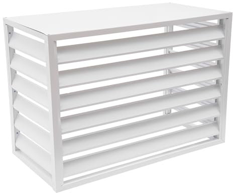 Klimaanlage Abdeckung Außengerät Verkleidung Wärmepumpe Aluminium Zaun Garten Balkon Montage Set Rostfrei Privatsphäre Blumenablage (Weiß, 100 * 70 * 50cm)