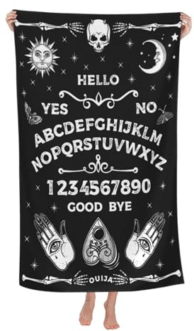Gothic Ouija Brett Strandtuch, Halloween Schädel Sonne Mond Goth Badetücher, Schwarz-Weiße Strandzubehör Schnell Trocknende Mikrofaser Yoga Schwimmbad Handtücher 77X153cm / 30x60 Zoll