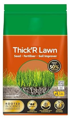 RYYN® Thick R Lawn Seed Feed and Soil Improver 80sqm 3 in 1 Mix Thickens Grass Fertiliser Repairs Patches Lush Green Turf