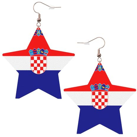 Weiße trendige Leder-Stern-Ohrringe für Frauen – Republik Kroatien Flagge Druck baumelnder Schmuck, leichte modische Creolen-Anhänger, Einheitsgröße, Leder