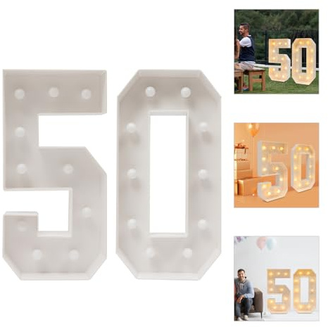 1 m großer Buchstabe aus Karton, leuchtende Zahlen, riesig, Geburtstag, LED, große Beleuchtung, Dekoration, Nummer mit 20 LED-Lampen für Geburtstag, Feier (50)
