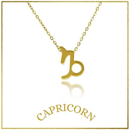 Lunarié 18K Gold Plated Stainless Steel Zodiac Necklace with Gift Box Dainty Horoscope Sign Pendant Jewelry for Women & Men, Birthday, Anniversary, Christmas, Graduation, or Mother’s Day Gift