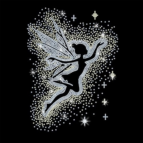 GOMAKERER 1 Pcs Fairy Silhouette Iron on Rhinestones Transfer, Angel Hot Fix Iron on Patch Transfer Decals Crystal Heat Transfers Clothing Repair Decor for T-Shirt Hat Jacket Holiday Party