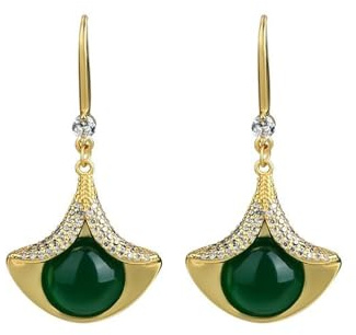 S925 Silber mit natürlicher grüner Jade Ginkgo Biloba Ohrringe für Frauen Yoga echt