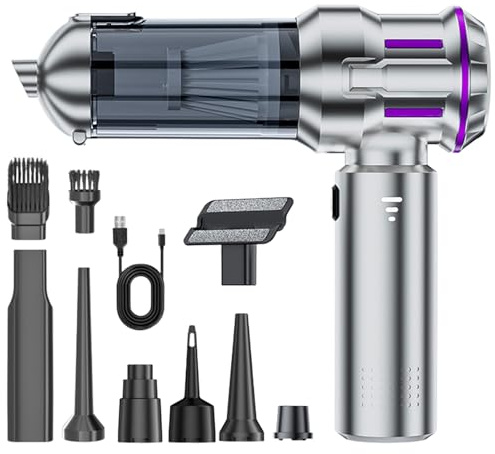 MaciRept Car Vacuum Cleaner 22000Pa 4-in-1 Cordless Handheld Vacuum Cleaner with Portable Small Detailing Kit,Used for Home, Car, Office, Pet Hair, Silver(Silver+Purple)