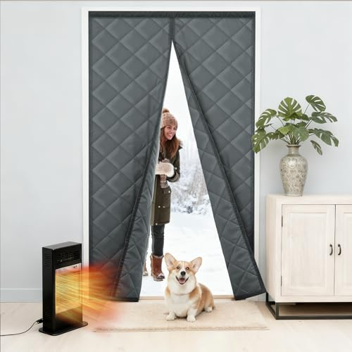 Magnetische Wärmeisolier-Türvorhang Dickerer Oxford-Stoff mit Baumwollfüllung, winddichter Zugluftstopper für winterliche Wärme (90 * 200 cm)