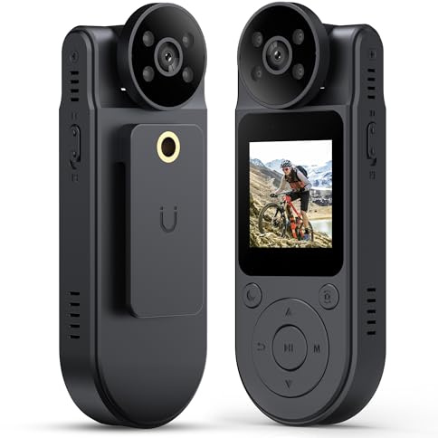 HD 1080P Mini Body Camera Hands Free Small Body Vlogging Wearable POV Cameras 180° Rotating Lens Loop Filming Night Vision Security Pocket Sport Video Camcorder for Indoor Outdoor with 32GB SD Card