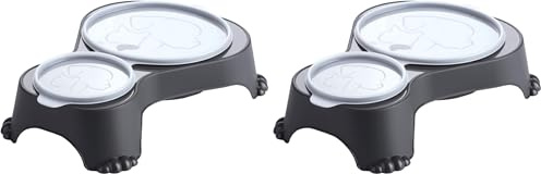 Rotho MyPet Sally Double Bol d'alimentation avec Couvercle, Plastique (PP) sans BPA, Anthracite, 1l + 0.28l (32.0 x 23.7 x 7.0 cm) (Lot de 2)