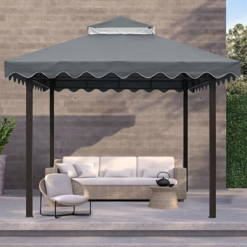 OKYUK Ersatzdach für Pavillon, mit atmungsaktivem Netz, UV-beständig, stabile, wasserdichte Doppeldachkonstruktion, inklusive Drainagelöchern, ideal für 3 x 3 m Gartenpavillons (graue Spitze)