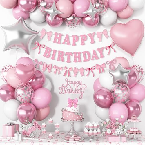 Luftballons Geburtstag, Schleifenverzierung für Geburtstage, Rosa, Makkaroni, Weiß, Metallic-Puder, Glitzerpuder Latexballons für Baby-Partys, Sternen & Herzen aus Folie für Hochzeit Dekoration