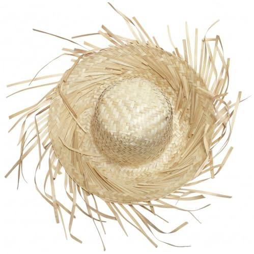 Syglawnd Chapeau Pava Porto Rico, Chapeau Pava, Paille tissée à la Main avec Bord frangé pour Les fêtes d'été, Couvre-Chef de Costume de Style Sombrero Mexicain