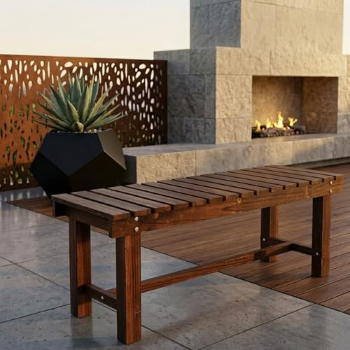 Wnanch Wetterfeste Balkonbank Holz 2-Sitzer, Outdoor Gartenbank Ohne Rückenlehne im Latten-Design, Massivholz Sitzbank Witterungsbeständig für Terrasse, Holzdeck, Pool und Garten