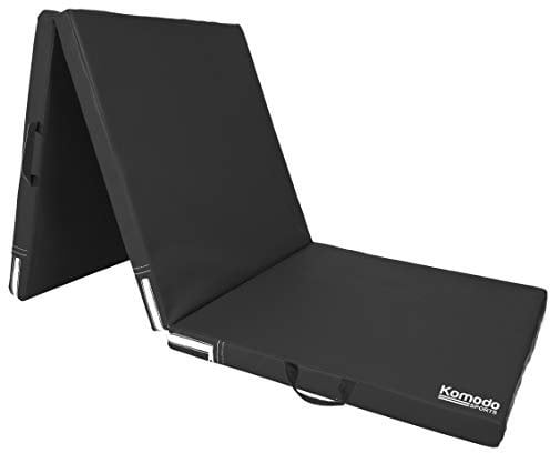 Komodo Tri Folding Yoga Mat - PVC Leather 6ft 5cm Thick Padded Floor Mats (Black)