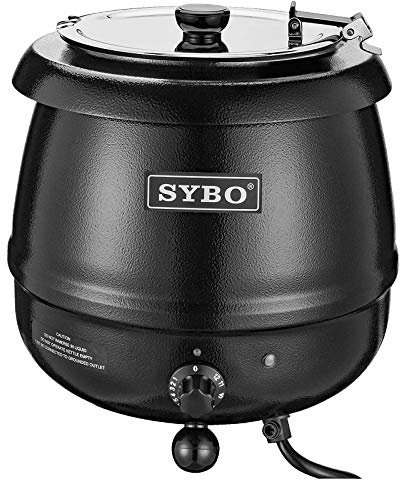 SYBO SB-6000 Hervidor de sopa de grado comercial con tapa con bisagras y olla extraíble de acero inoxidable para restaurante y gran familia, 10.5 cuartos de galón, color negro