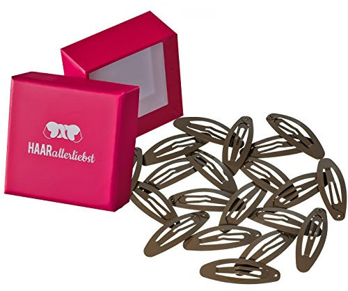 Haarallerliebst Haarspangen Oval für Kinder & Damen – 20 Stück in Braun (5 cm) inkl. Aufbewahrungsbox pink – Ideal für normales Haar
