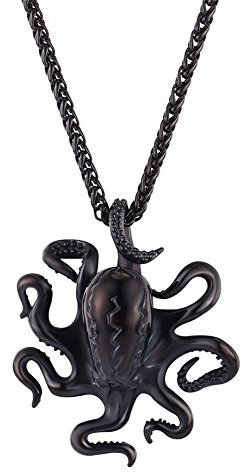 U7 Anhänger Halskette schwarz Edelstahl Cool Krake mit 3mm/55+5cm Weizenkette Maritim Nautics Octopus Design Modeschmuck Accessoire für Männer Jungen