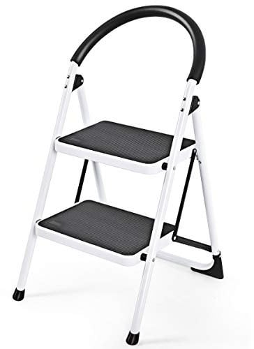 COSTWAY Trittleiter Klapptritt weiß, Stehleiter klappbar, Haushaltsleiter Stufenleiter platzsparend, Metall, Stufenstehleiter 150 kg Tragkraft (2-Stufen-Trittleiter)