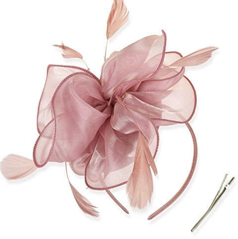 DRESHOW Damen Fascinators Hut Cocktail Party Tee Kopfbedeckung Blume Mesh Organza Bänder Federn auf Einem Stirnband
