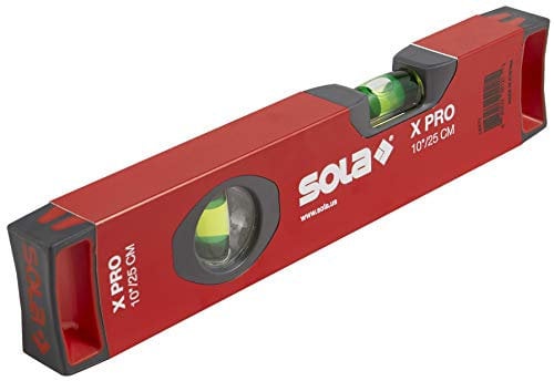 SOLA LSX10 X PRO Wasserwaage aus Aluminium, mit 2 60% vergrößerten Fläschchen, 25,4 cm, Rot