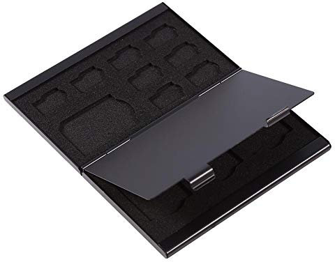 Portable Aluminium Sim Card Case Box for Card and TF Card Holder, 12 Slots (Black)