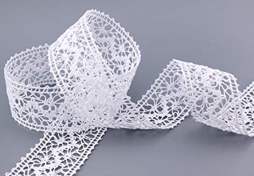 3 m x 38 mm Spitzenband EMMA WEISS Meterware Spitze Häkelband Baumwollmischung Natur Optik Dekoband gehäkelt Spitzenborte Deko nähen