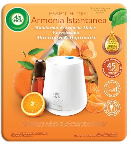 Airwick Diffusore di Fragranza con Oli Essenziali e Ricarica Fragranza, Mandarino e Arancia Dolce, Citrice, Rubicondo, 2 Unità, Confezione da 1