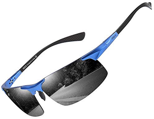 DUCO Herren Polarisierte Sonnenbrille mit Metallrahmen und Kohlefaser Brille Beine UV400 CAT 3 8277 (Blau,Grau)