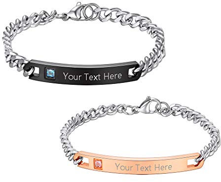 Richsteel Pärchen Armbänder Edelstahl Schwarz Rosegold Panzerarmband Set mit Gravur für Paar Pärchen Eltern