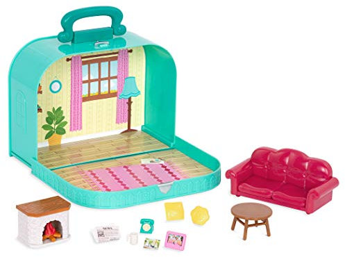 Our Generation Li'l Woodzeez - 43263 - Reisekoffer Wohnzimmer - Puppenspielzeug, Puppenhaus Zubehör, Wohnzimmer Einrichtung - für Kinder ab 3 Jahre
